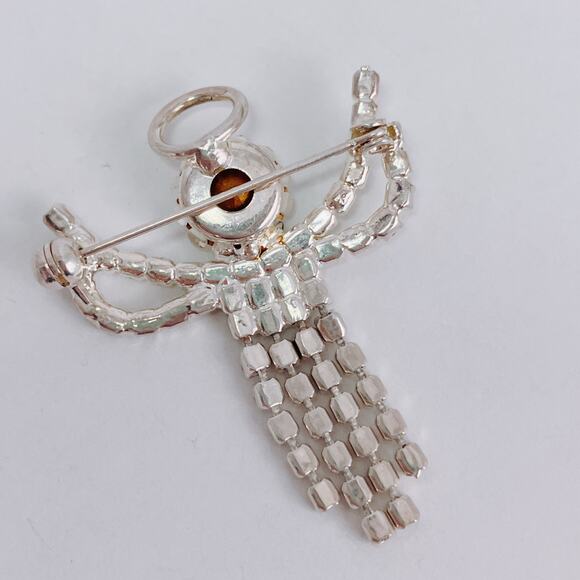 Vintage Clear Rhinestone Angel Brooch Prong Set Dangle Glam Religious Jewelry - Picture 7 of 9
